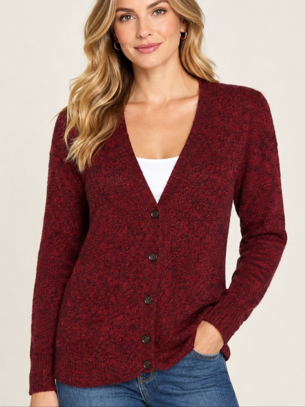 Madewell  Marbled Burgundy V-Neck Button Down Cardigan